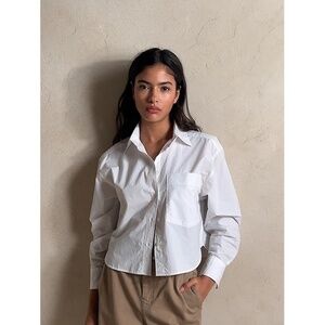 Banana Republic Boxy Crop Cotton Poplin Shirt - White - XL